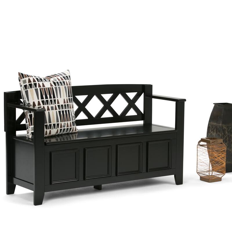 WYNDENHALL Halifax 48 inch Wide Solid Wood Transitional Entryway Bench - 48 Inches wide - Black