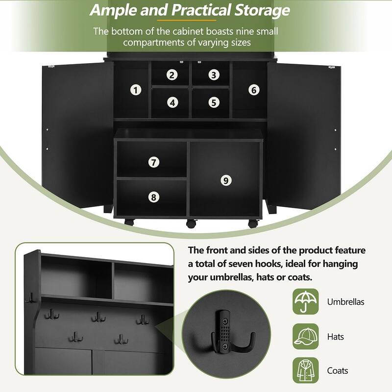 Versatile Hall Tree With Bench Shoe Storage Black Hooks