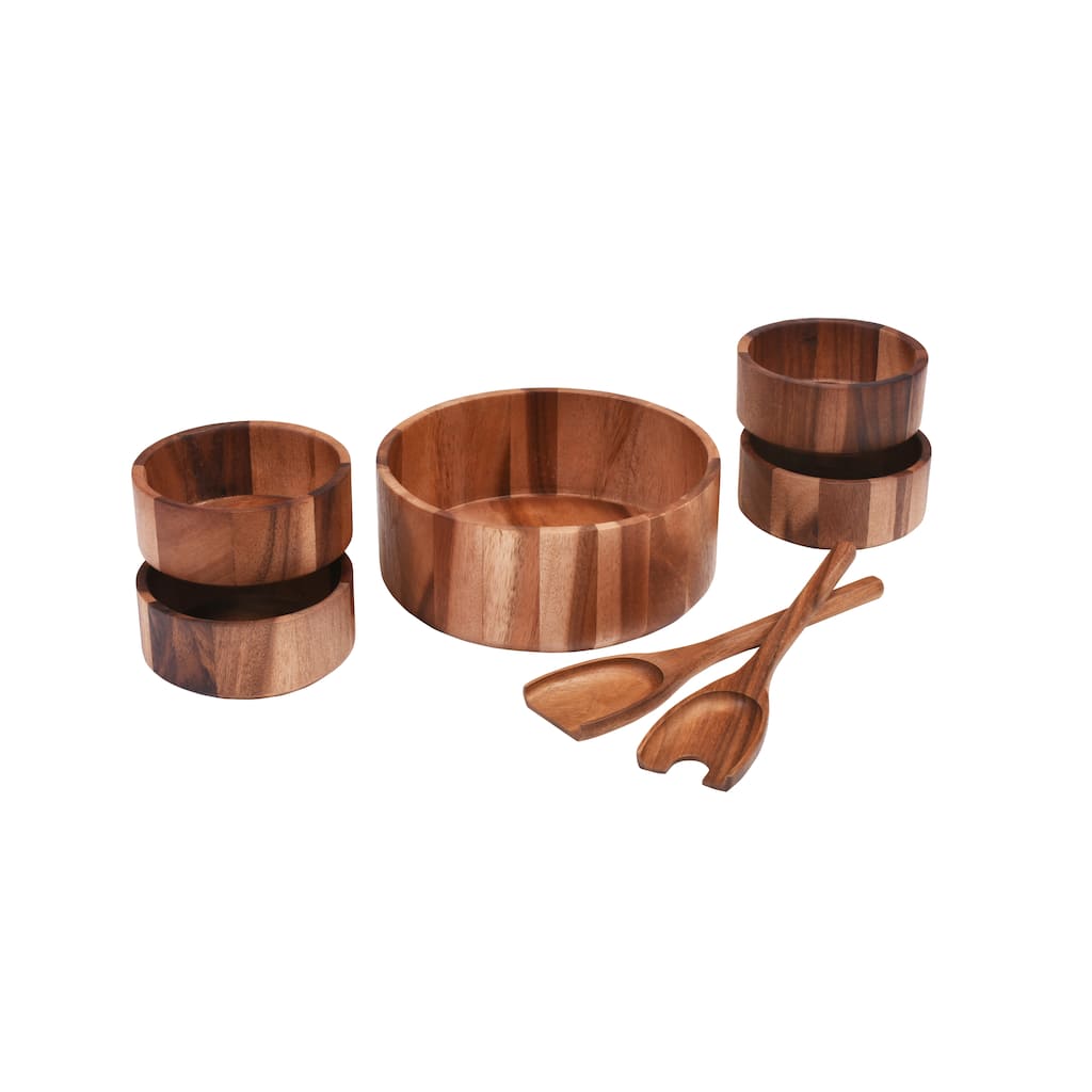 7 Piece - Large Salad Bowl with Servers and 4 Individuals
