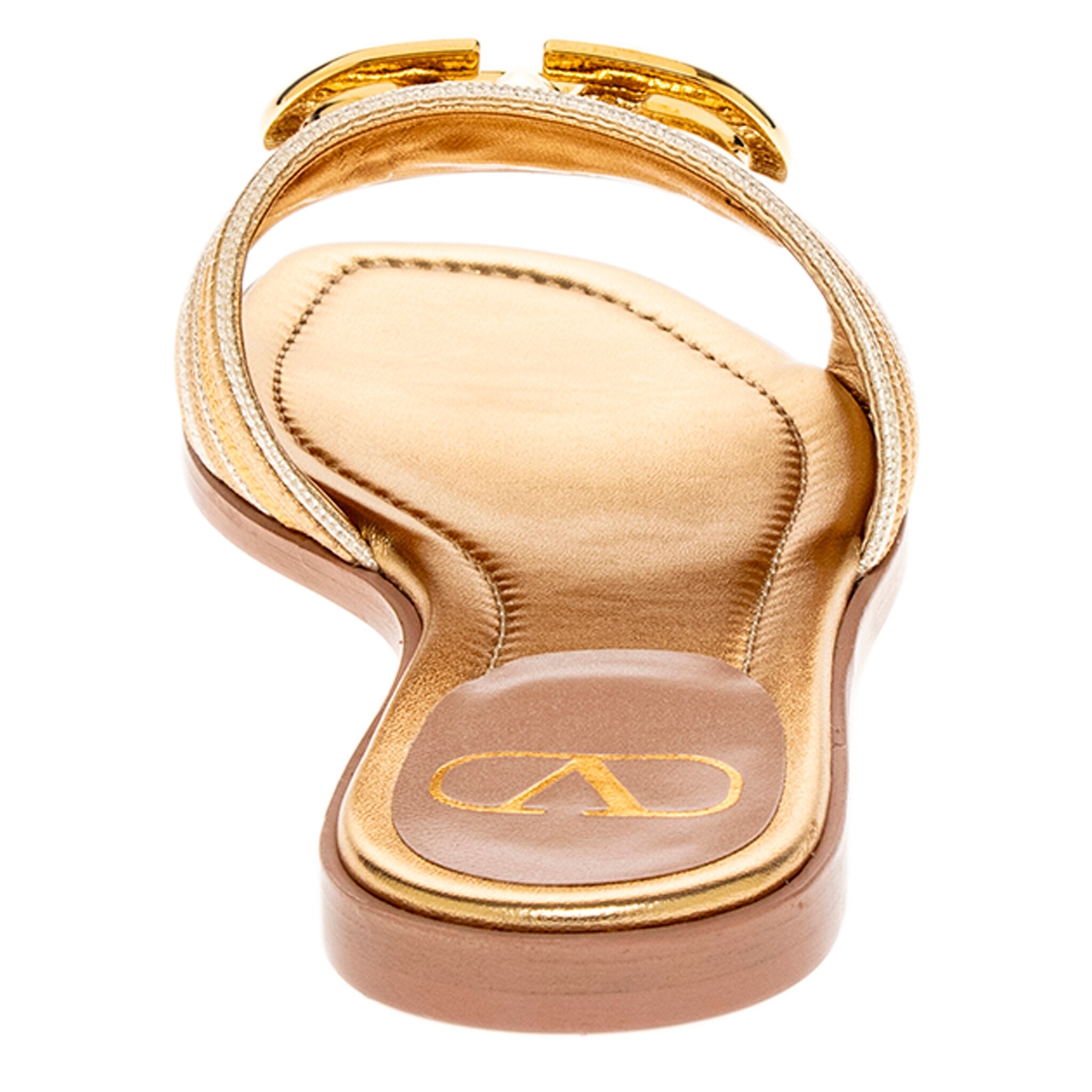 Valentino Vlogo Signature Metallic Slides - Overstock - 42955643