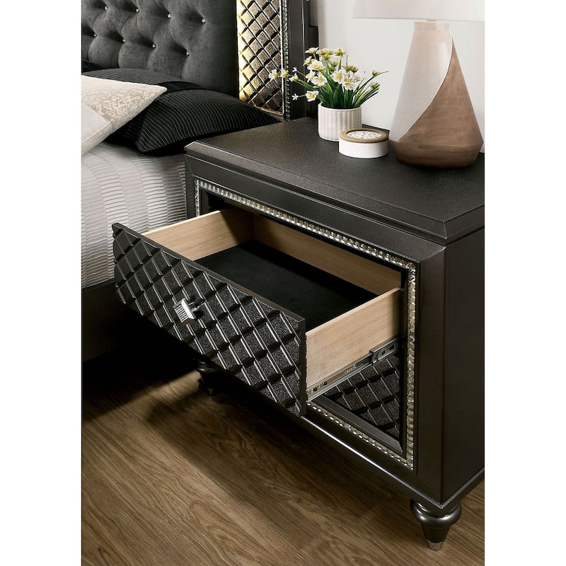 2 Drawers Wooden Nightstand with Pebbled Texture Design - Metallic Grey