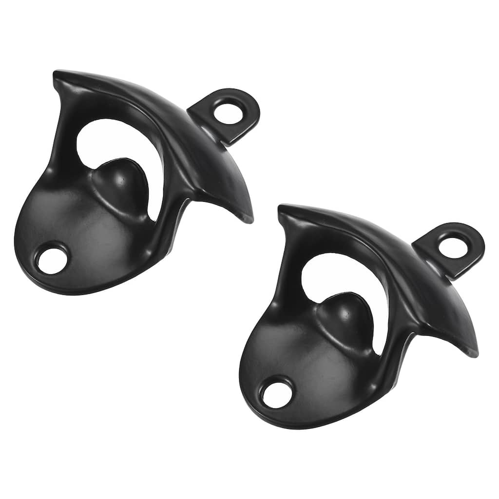 2pcs Wall Mounted Cast Iron Beer Bottle Opener Kitchen Bars Tools, Black