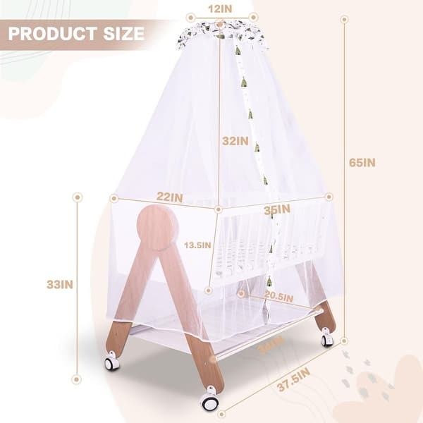 Wooden Bedside Bassinet Sleeper, Safe Stylish Baby Crib Bassinet with Locking Wheels Mosquito Net - White