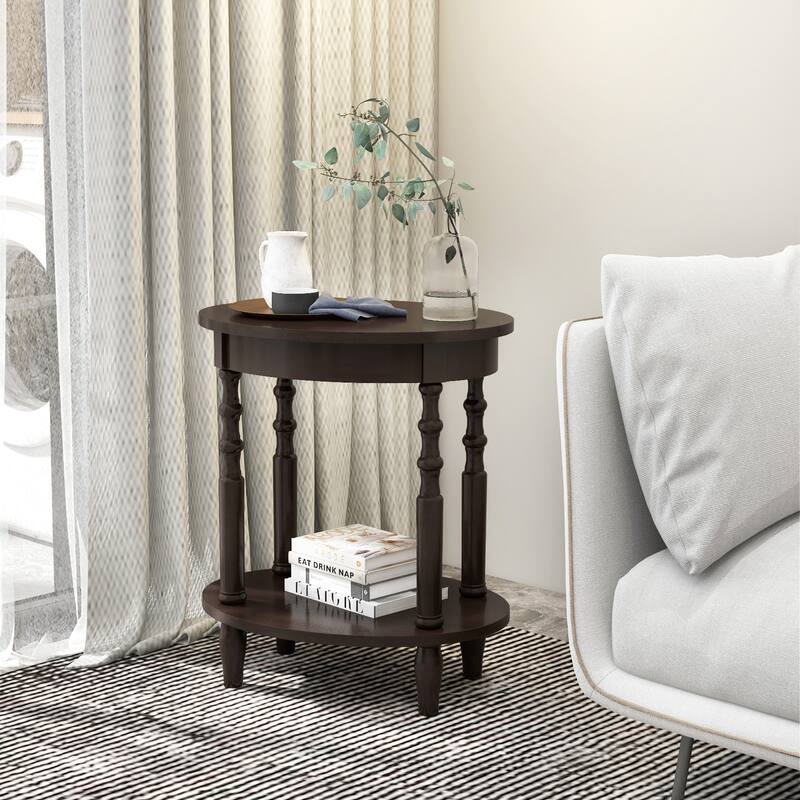 Mid Century Modern 2-Tier Oval Side Table with Storage Shelf - 20.5" x 15.5" x 24.5" (L x W x H)