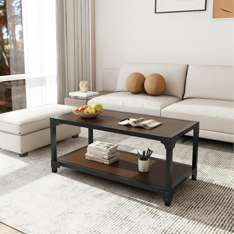 Modern Wood and Metal Coffee Table with Storage - 19.69*39.00*18.00 incehs - 19.69*39.00*18.00 incehs - Black