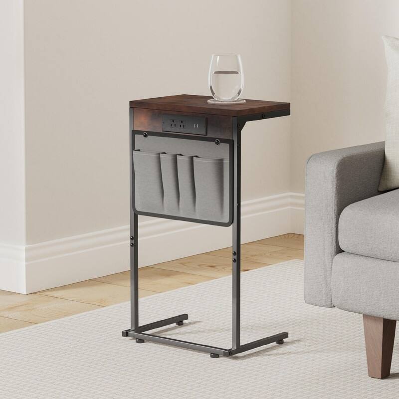 C Shaped End Table with Charging Station - 16"D x 10"W x 28"H