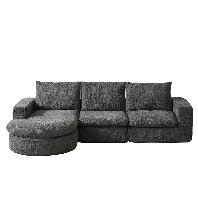 Curved Sectional Sofa with L-Shape Chaise, Chenille Upholstered Boneless Cloud Sofa, Modular 4 Seat Corner Sofa with Cushions