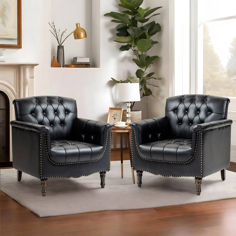 31" W Tufted Vegan Leather Accent Chairs for Living Room Set of 2