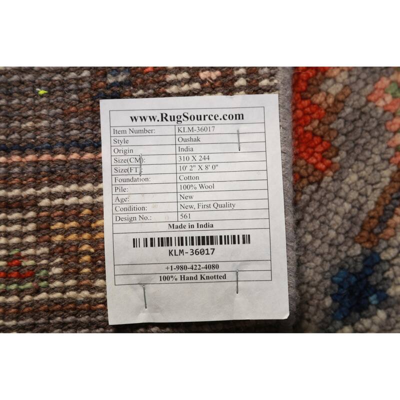 Gray Oushak Oriental Area Rug Hand-Knotted Wool Carpet - 8'0" x 10'2"
