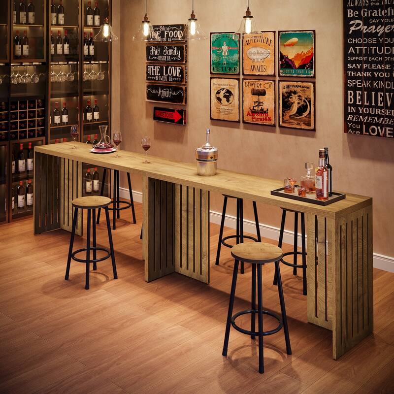 63-Inch Bar Table, Industrial Counter Height Pub Table with Louvered Base