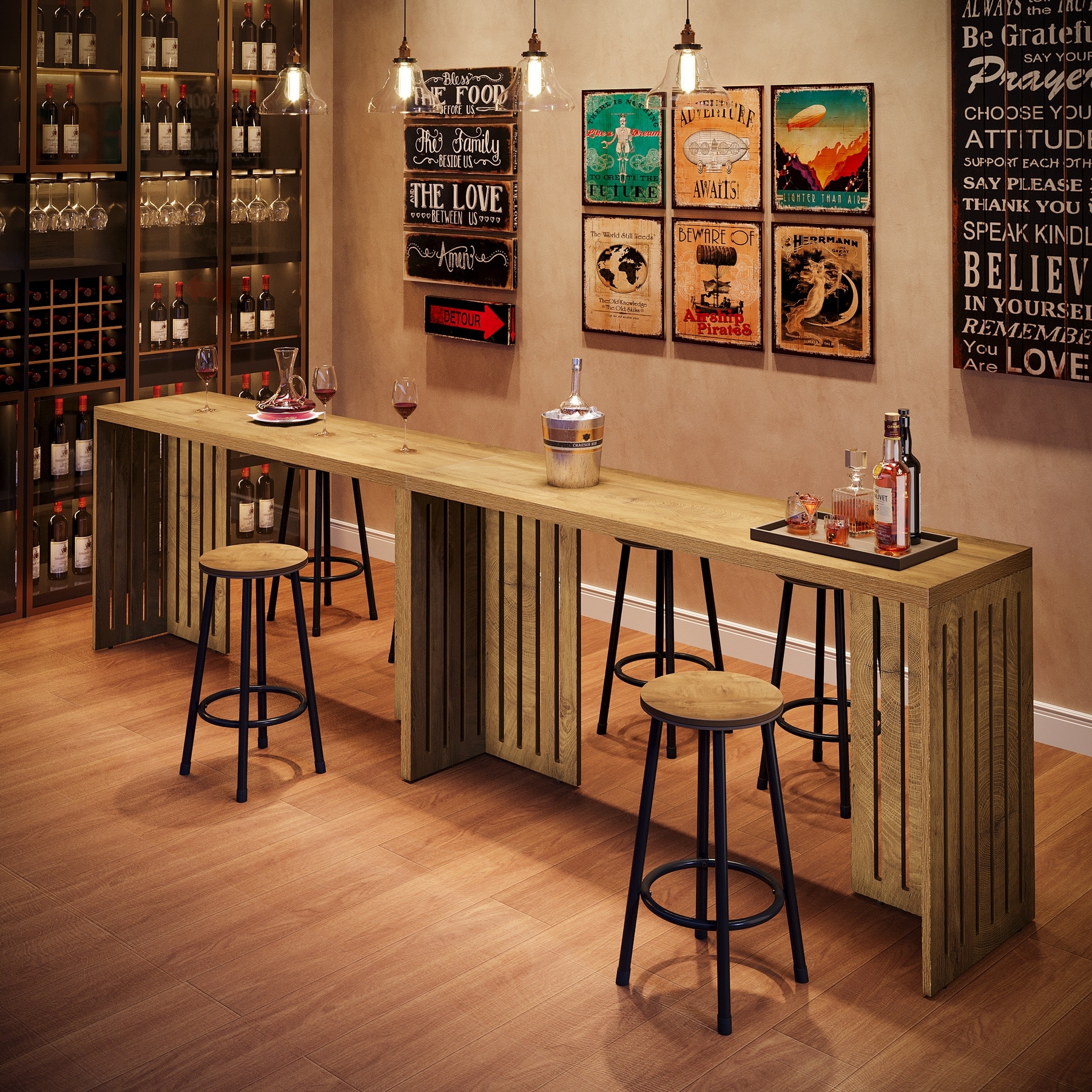 Counter Bar Table With Storage Shelf Pub Height Desk BYBLIGHT