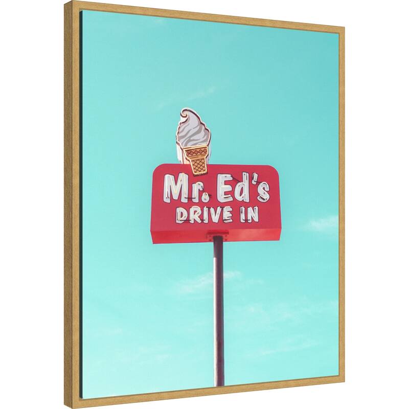 Mr. Eds Drive In Vintage Sign by Tom Windeknecht Framed Canvas Wall Art Print - Sylvie Bright Gold