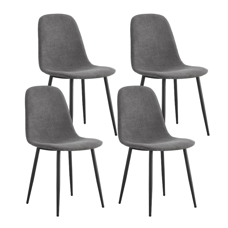Roomfitters Linen Dining Chairs with Soft Seat and Black Metal Legs, Mid-Century Upholstered Set of 4, Dark Gray