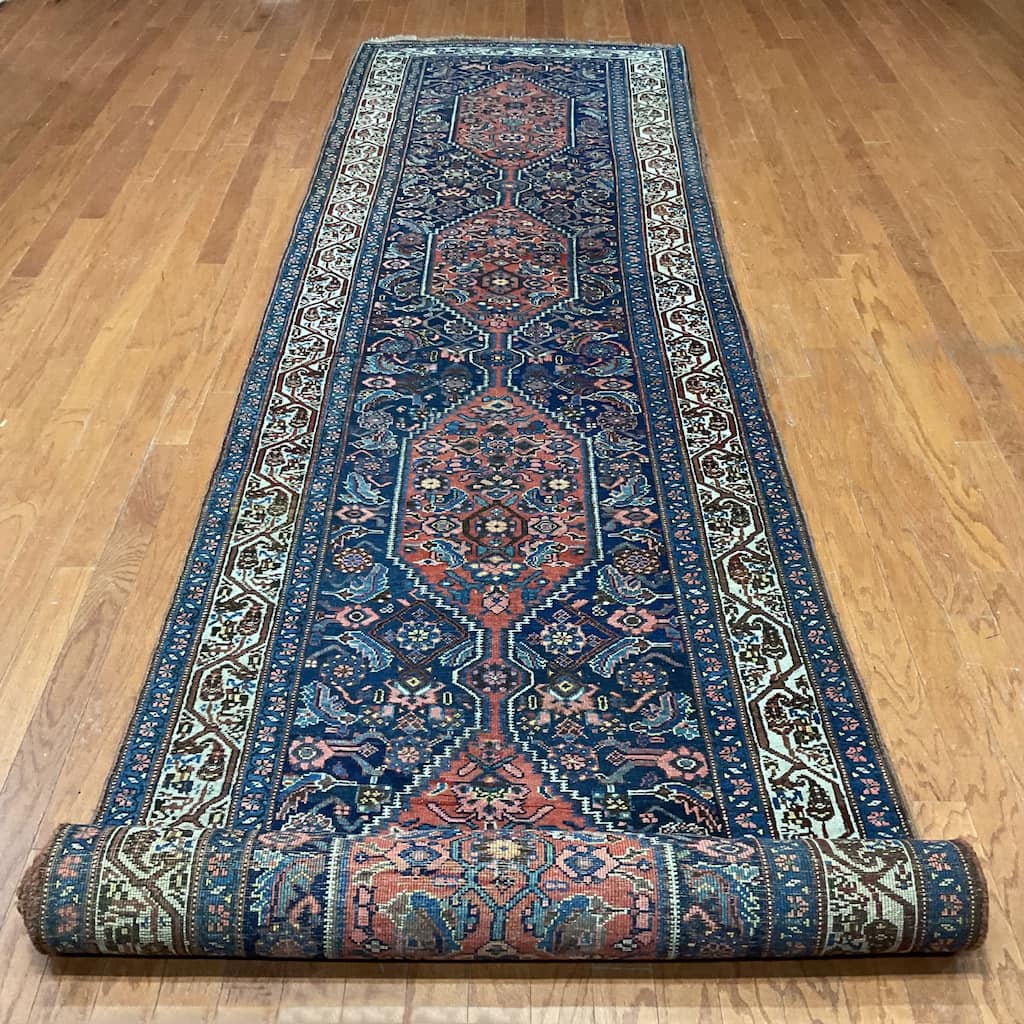 HERAT ORIENTAL Antique 1890s Handmade Bidjar Wool Runner - 3'9" x 17'