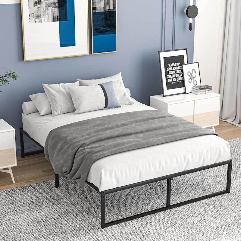 VECELO 14/16/18 inch Metal Platform Bed Frames Steel Slat,Mattress Foundation with Steel Slat Support/No Box Spring Needed - 14.2''H - Full
