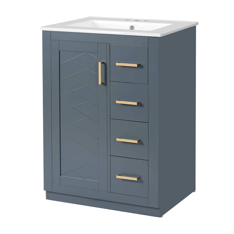 24" Freestanding Bathroom Cabinet with Integrated White Ceramic Sink - 24.1'' x 18.3'' x 33.7''
