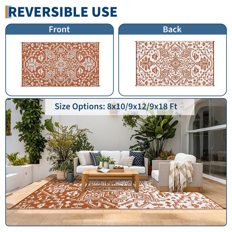 Outdoor Rug Reversible Plastic Straw Rug Outside Outdoor Waterproof Area Rug for Patio Deck Balcony Backyard Beach
