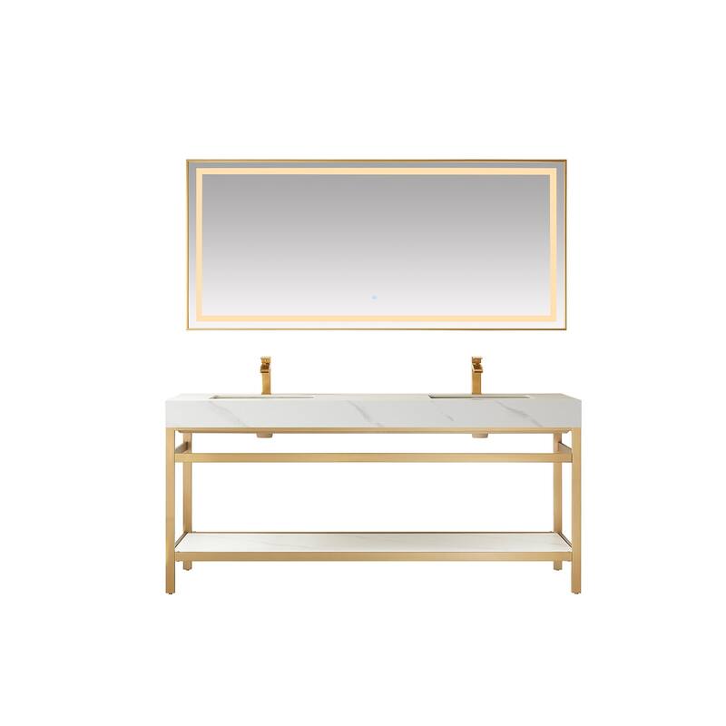 Miseno MV702572 Funes 72" Free Standing Double Basin Vanity Set with - Brushed Gold / White - Goldtone Finish
