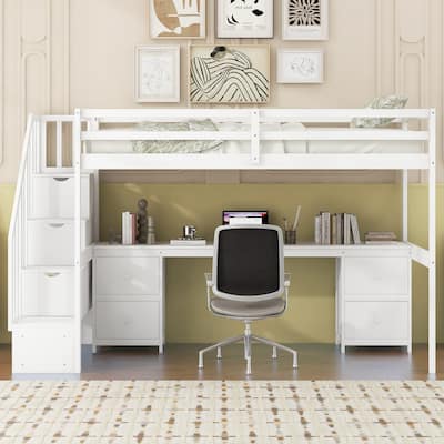 Harper&Bright Designs Twin Size Loft Bed with Built-in Desk and Ample Storage Space