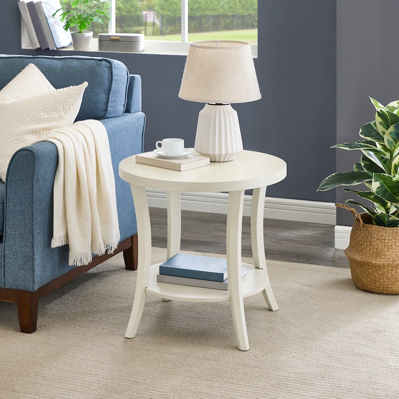Roundhill Furniture Perth Contemporary Round Shelf End Table - Ivory