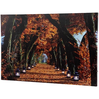 LED Lighted Fall Tree Archway Lanterns Canvas Wall Art 23.5" x 15.5"