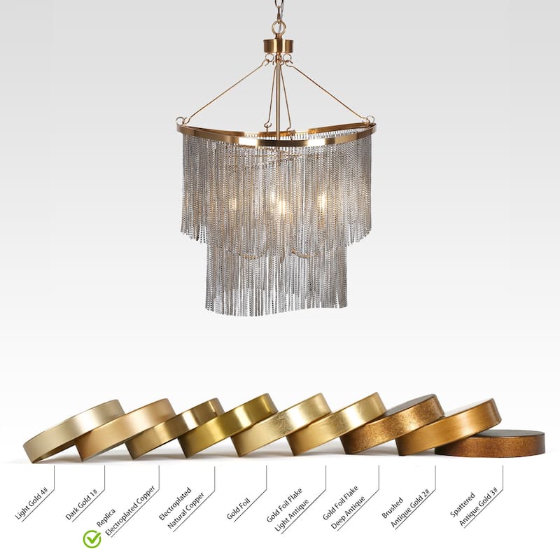 Modern Gold 4-Light 2-Tier Chandelier with Flowing Aluminum Chain - D18.8" x H26.7"