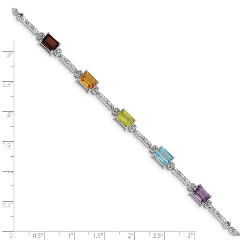 Curata 5mm 925 Sterling Silver Polished Multi colored Lobster Claw Closure Multi Gemstone and Diamond Tennis Bracelet