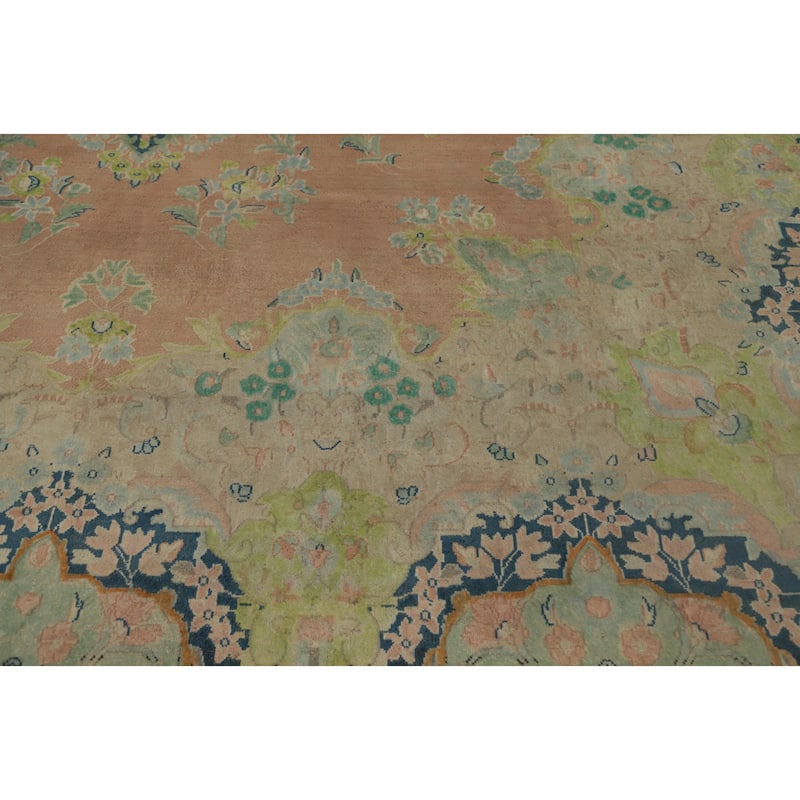 Hand Knotted Oriental 100% Wool Carpet Traditional Floral Pink Kerman Area Rug - 12' 10'' X 9' 9''