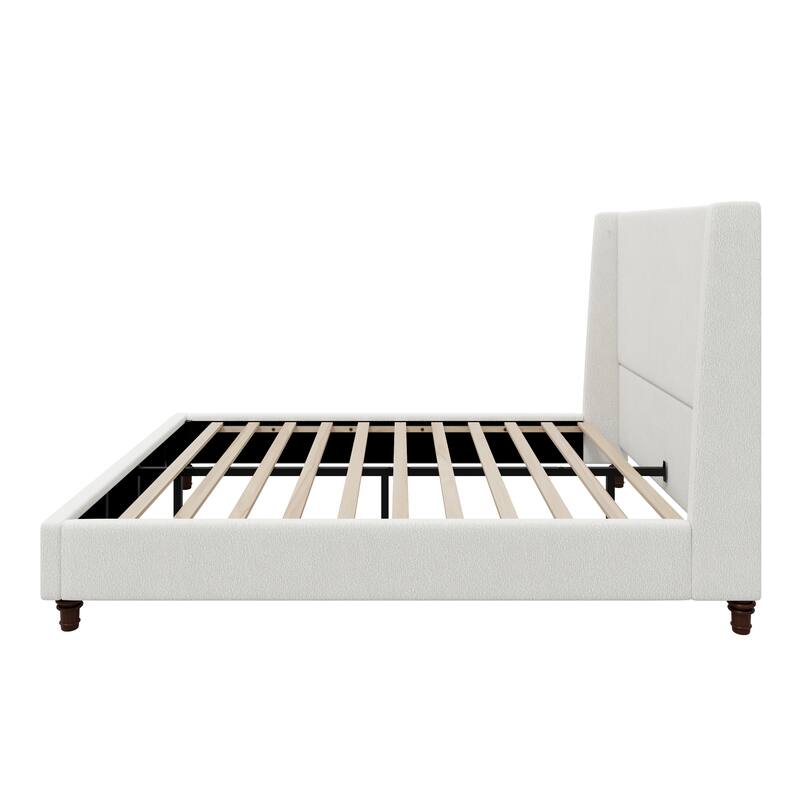 Christopher Knight Home - Modern 52.7" Tall Wingback Boucle Upholstered Platform Bed Frame with Solid Wood Legs & Slat Support