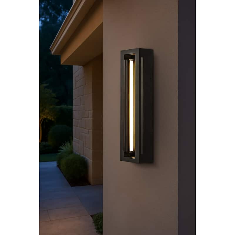 Modern Outdoor Wall Light with Dusk to Dawn Sensor Matte Black 30W Integrated LED with Acrylic Shade for Garage Entryway