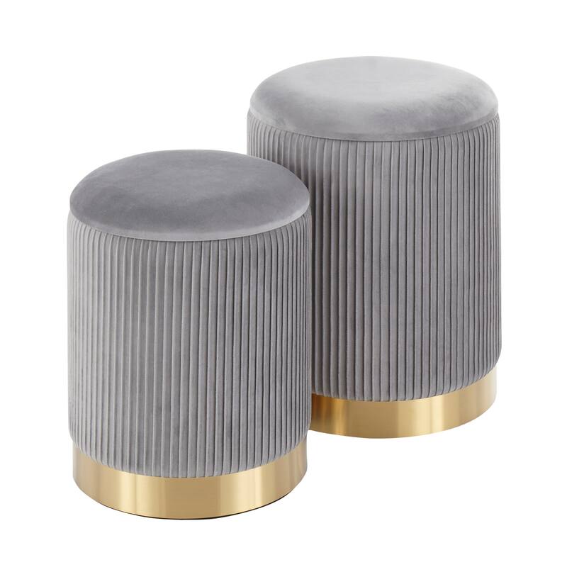 Marla Contemporary Nesting Pleated Ottoman Set in Gold Metal and Velvet by LumiSource