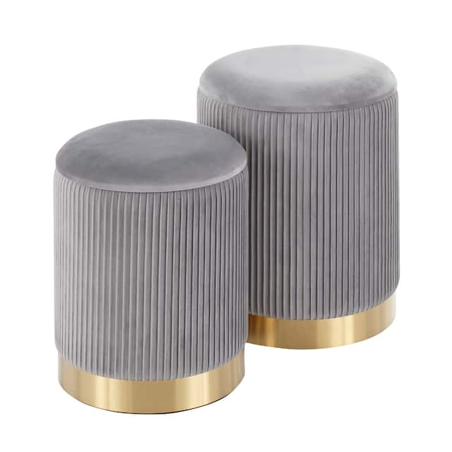Silver Orchid Corday Contemporary Pleated Nesting Ottoman Set