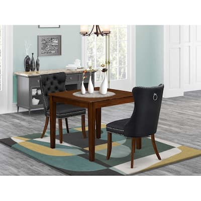 3-Piece Antique Walnut Finish Square Solid Wood Top Dining Table Set