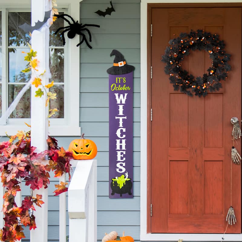 Glitzhome 48"H Halloween Wood Witch Hat Porch Sign Decor