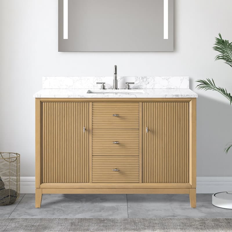 Vanity Art 48" Freestanding Bathroom Vanity with Engineered Marble Top and Sink - 48"/Brushed Nickel - Natural Oak