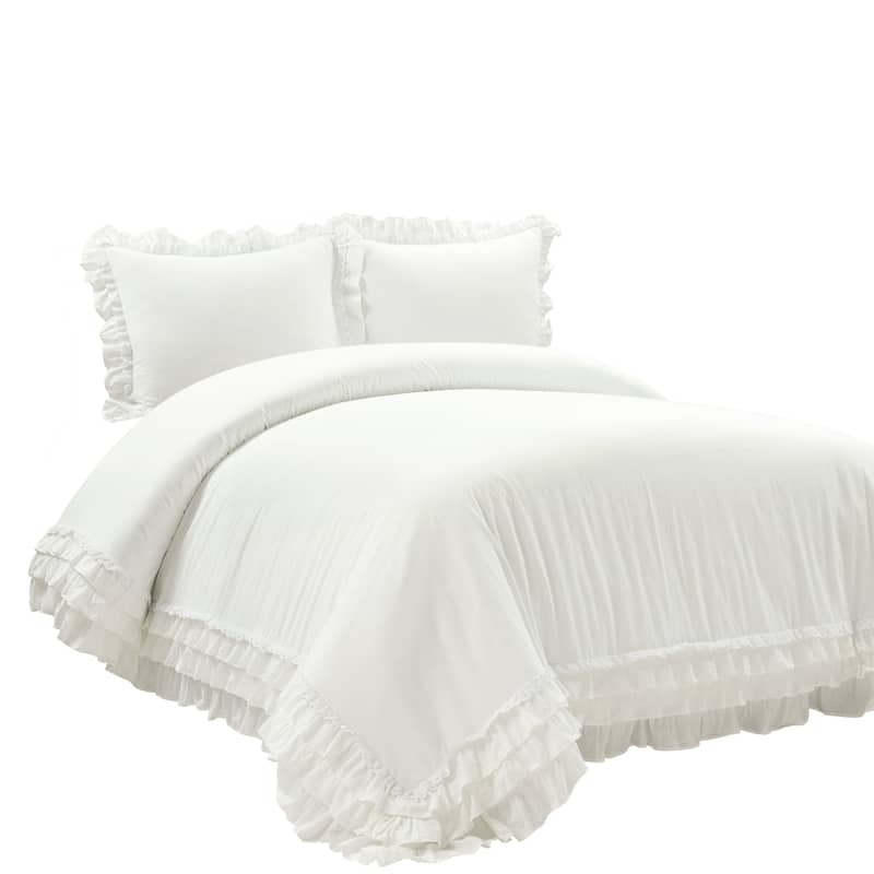 Lush Decor Ella Ruffle Lace 100 Percent Cotton Duvet Cover Set