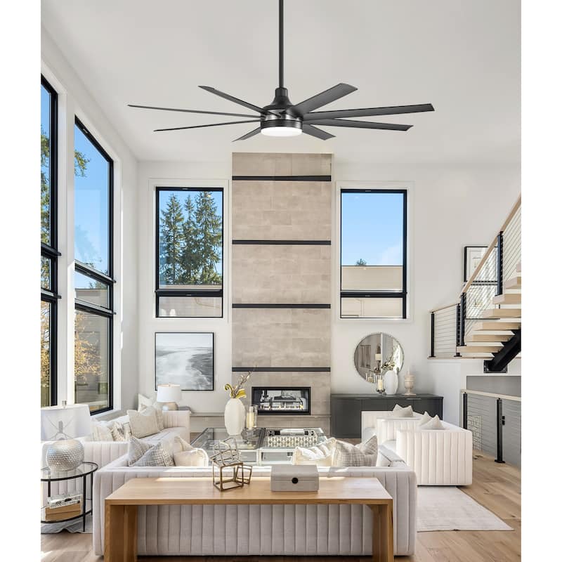 65 Inch Black Large Ceiling Fan with Light Remote(8-Blade)