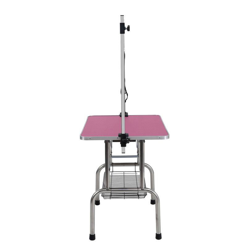 Folding Dog Pet Grooming Table, Stainless Steel Frame Rubber Mat on Board, with Adjustable Arm and Clamps pet dog