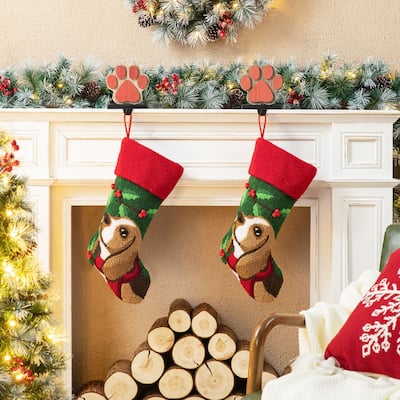 Glitzhome 20.5"L Dog Hooked Xmas Stocking