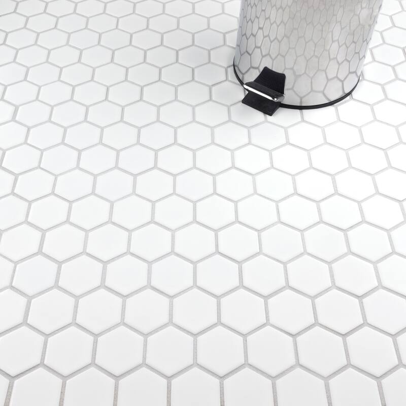 Merola Tile Hudson Due 2" Hex Matte White 10-7/8" x 12-5/8" Porcelain Mosaic Floor and Wall Tile