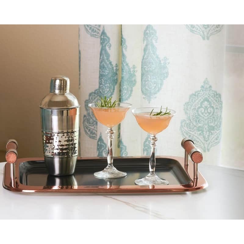 Sol Living Black Stainless Steel Rectangular Serving Tray with Handle - 17.5" x 14" x 2.8"
