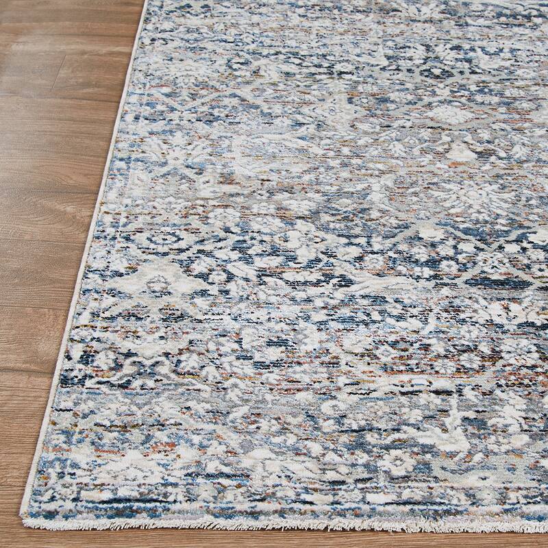 Dream Decor Rugs Bridgeport Sovana Beige Blue Floral Fringed Area Rug