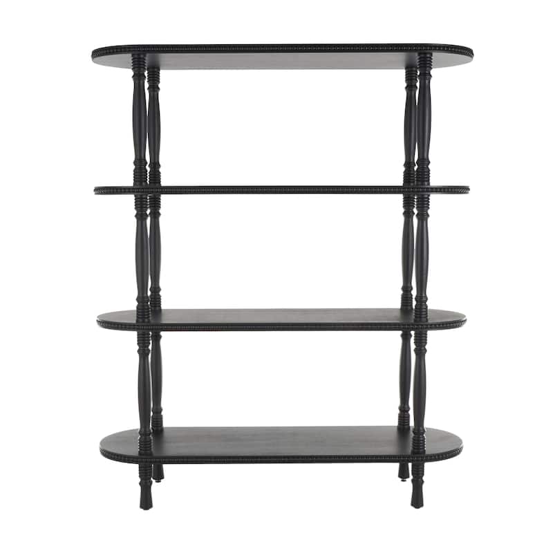 Wooden Oval 3 Shelf Shelving Unit with Turned Legs and Beaded Edges - Black - Roche River Decor