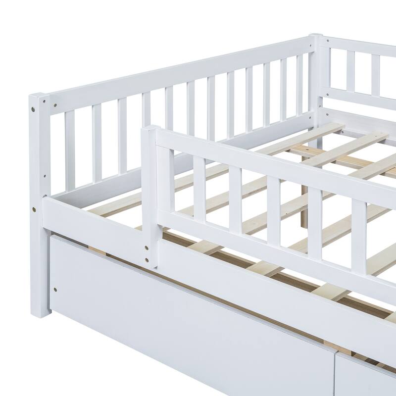 White Full Size Daybed with Two Drawers, Sturdy Pine Wood Frame, Multi-Functional Furniture