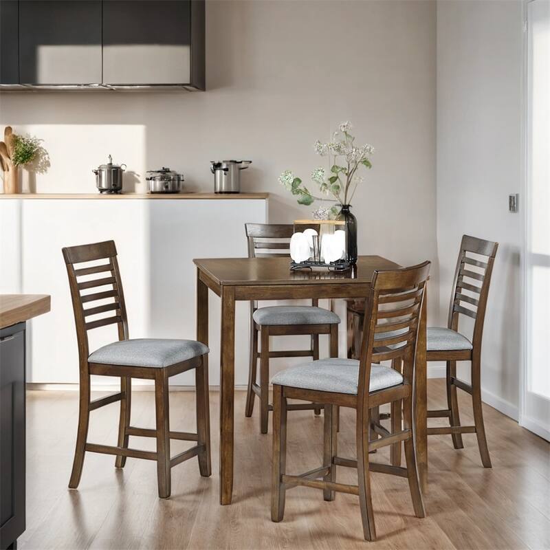 5-piece Wood Dining Counter Height Table and Chair Set