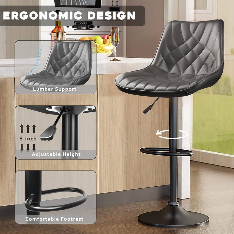 BOSSIN Bar Stools,Counter Heigh Faux Leather Adjustable Bar Stools with Back, Dining Chair