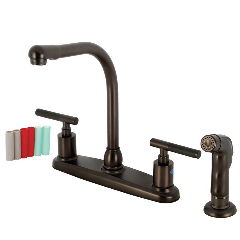 Kingston Brass Kaiser Two-Handle 4-Hole Deck Mount 8" Centerset Kitchen Faucet with Side Sprayer - Oil Rubbed Bronze
