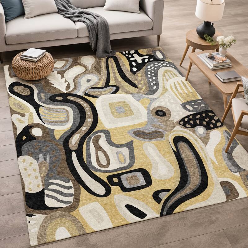 Machine Washable Indoor/ Outdoor Modern Picasy Chantille Rug