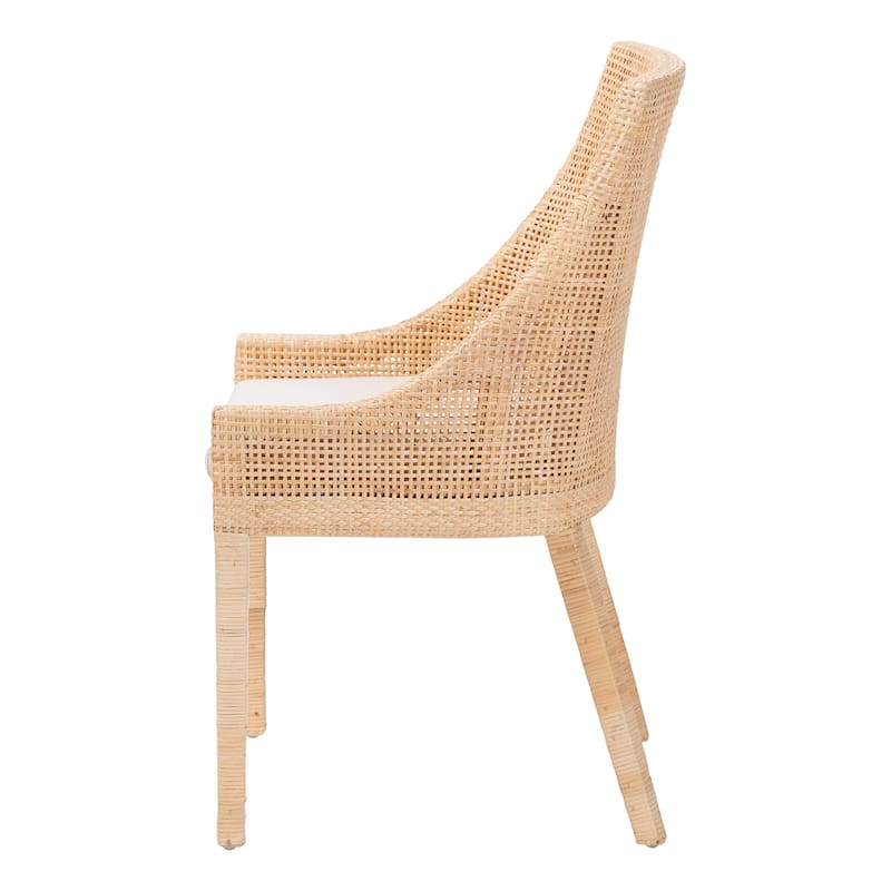 Beata Natural Rattan Dining Chair - Handcrafted Wingback Accent Chair with Removable Cushion, Coastal Boho Seating