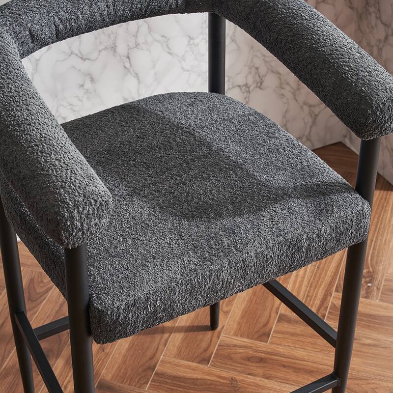 Upholstered Bar Stools, Fabric Counter Height Chairs with Metal Frame & Armrests Kitchen Island Bar Chairs Set of 2